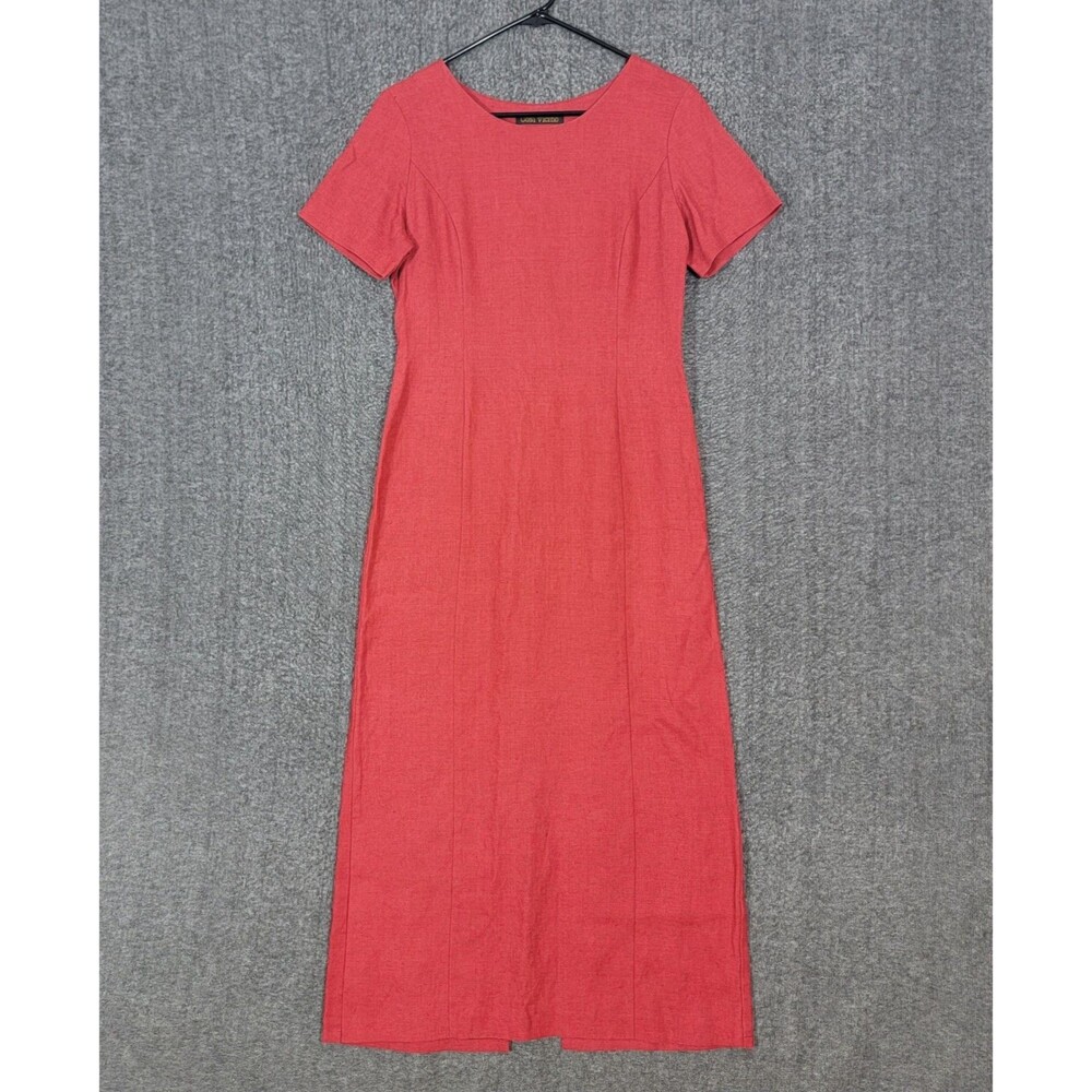 Cosi Vicino Maxi Dress Womens 42 / M Red 100% Linen Short Sleeve Made in Italy